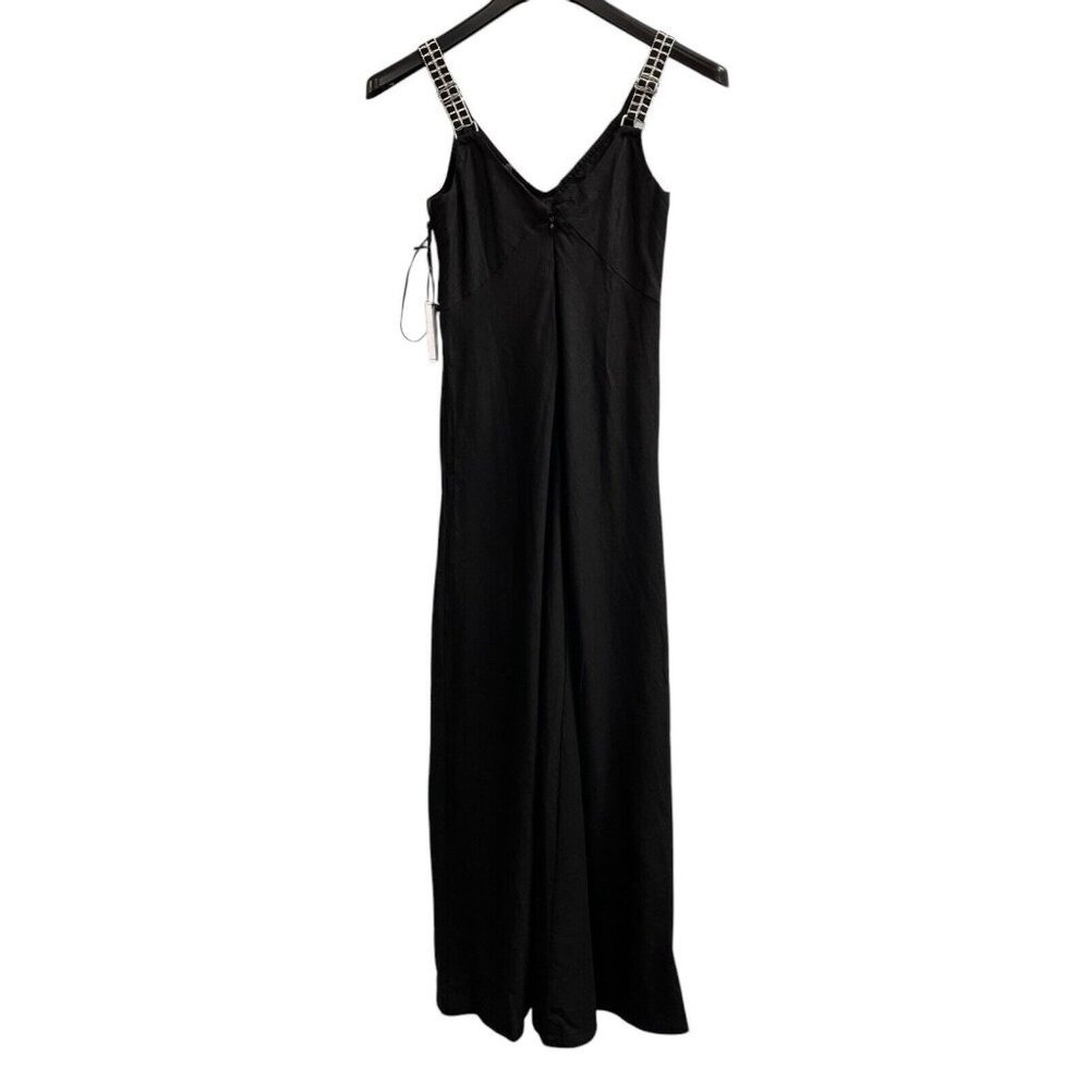 1 State Dress Black Linen Maxi Tank‎ White Embroidered Detail Size XS Coastal